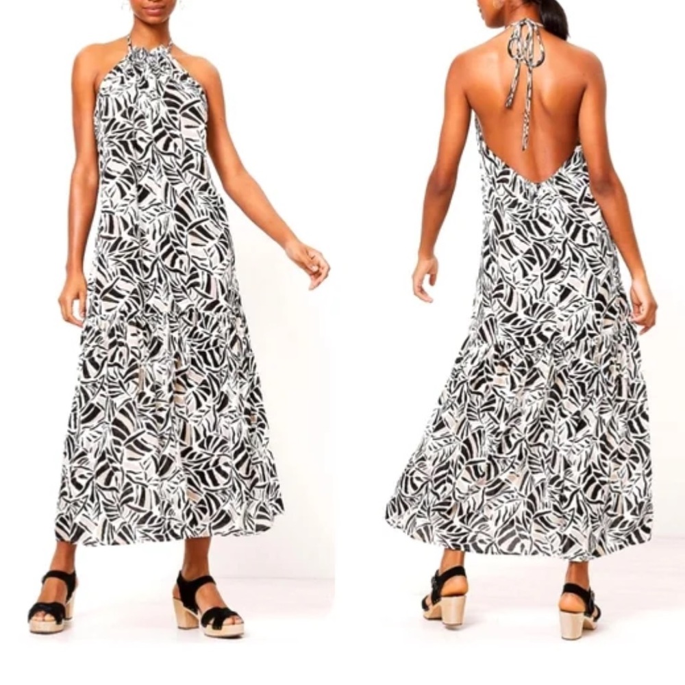 LOFT Beach Leafed Halter Ruffle Maxi Dress
